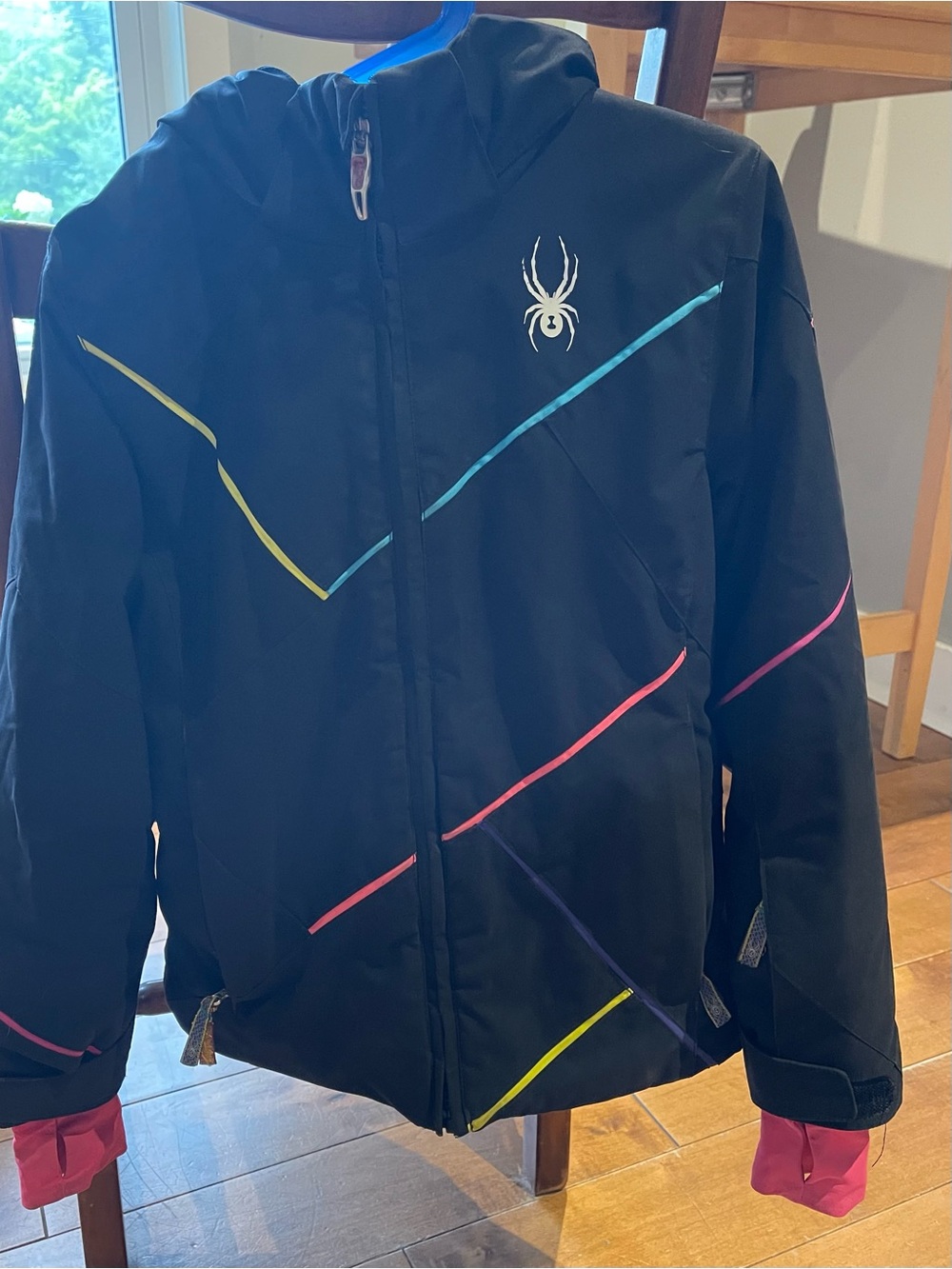 Spyder Black Kids Hooded Puffer with Neon Stripe Accents